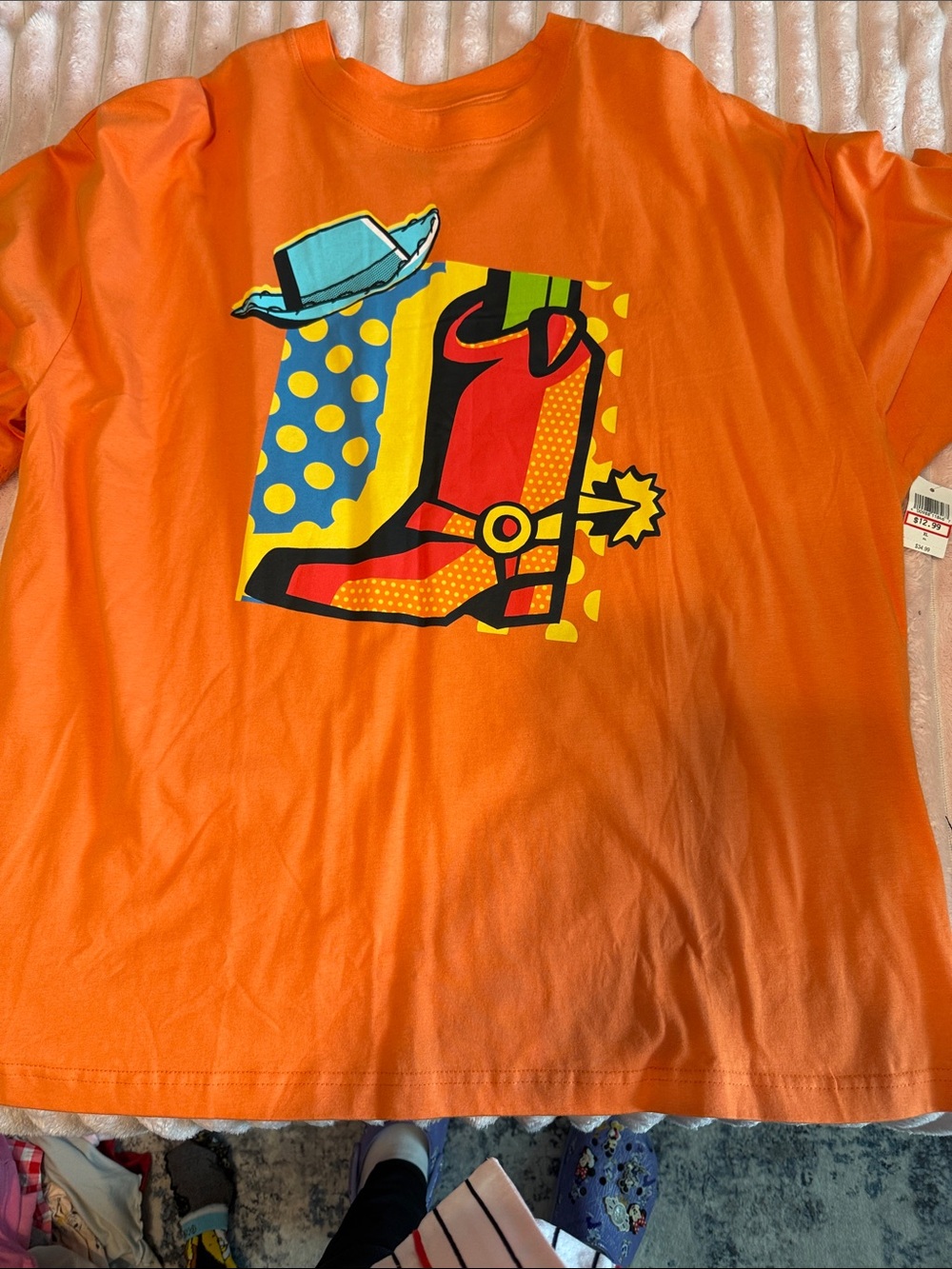 Toy Story Bright Orange Graphic Tee with Cowboy Boot Art